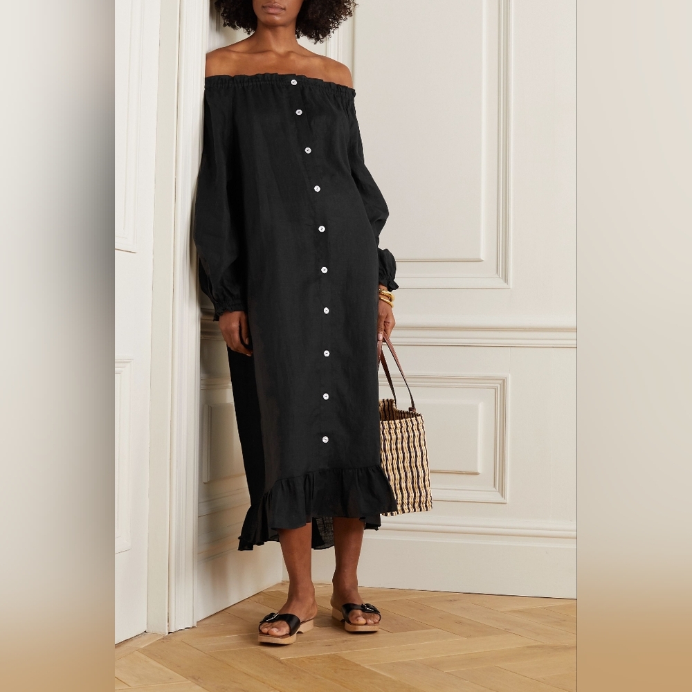 Sleeper 100% silk lounge dress in caviar black - Picture 4 of 10